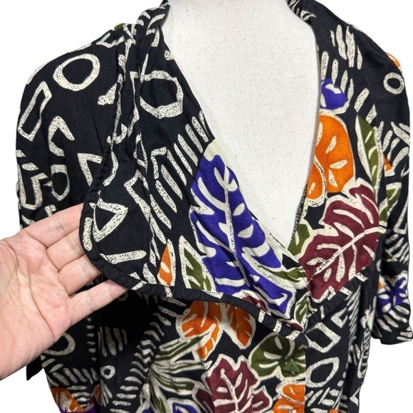 VTG Geometric Bib Collar Button Up Shirt 26/28 XXL 80s Tropical Dopamine Artsy - Picture 5 of 12